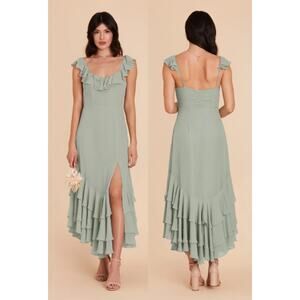NWT Birdy Grey Ginny Ruffle Trim Layered Chiffon Maxi Wedding Dress Sage Size L